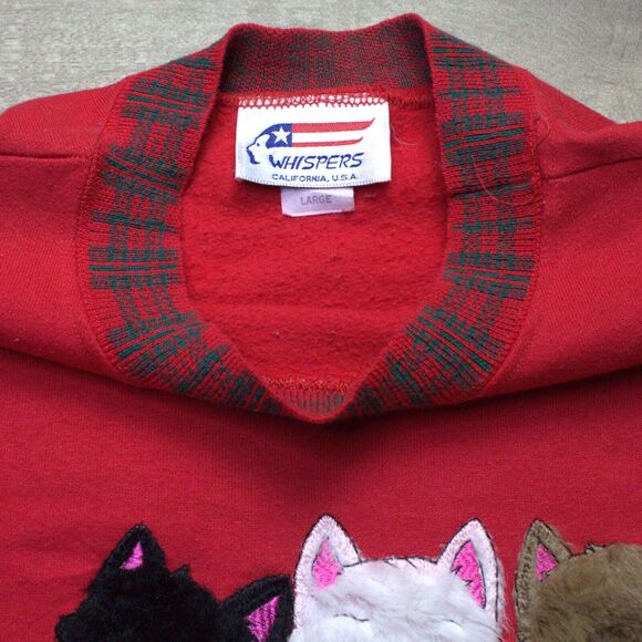 Vtg Whispers Furry Yorkie Westie Terrier Dog Red Crewneck Sweatshirt Sz Large - Picture 3 of 6